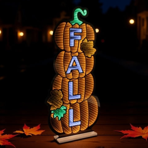 Fall Pumpkin Stack Infinity Light, Acrylic w/UL Plug, 35"
