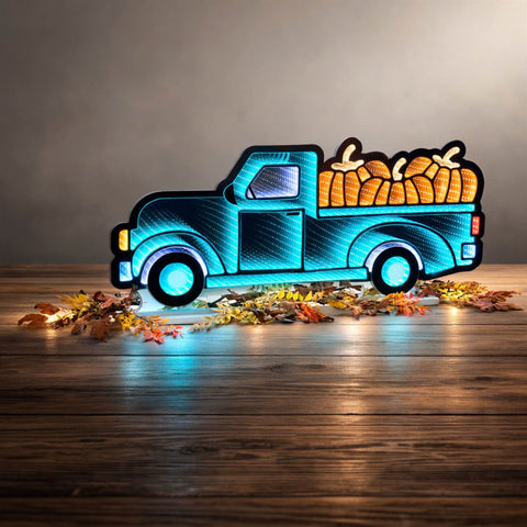Truck w/Pumpkins Infinity Light, Acrylic w/UL Plug, 35 x 16"
