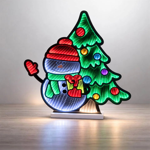 Snowman And Tree Infinity Light, Acrylic w/UL Plug, 27"
