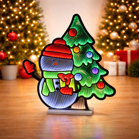 Snowman And Tree Infinity Light, Acrylic w/UL Plug, 27"
