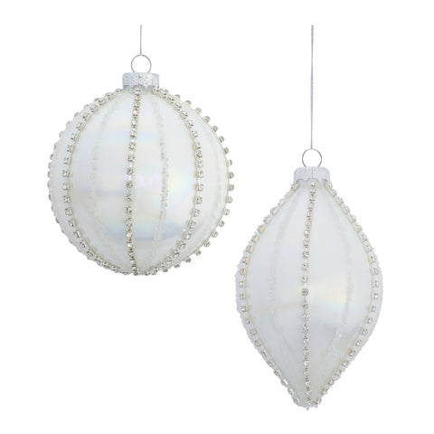 White Glass Ornament, 4" - 5" (2 styles - sold individually)