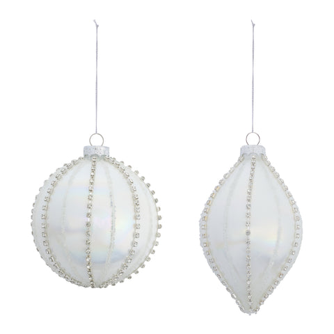 White Glass Ornament, 4" - 5" (2 styles - sold individually)