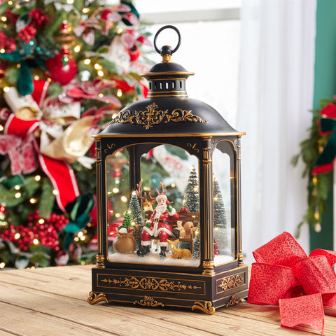 LED Lantern w/Santa and Animals, 17.5"