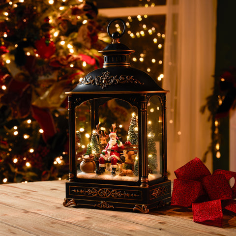 LED Lantern w/Santa and Animals, 17.5"