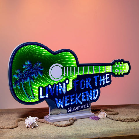 Margaritaville Livin for the Weekend Guitar Infinity Light, Acrylic, W/ UL Plug, 27.5" x 15"