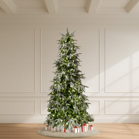 Flocked Tyrol Pine Tree, LED Lit, 9'