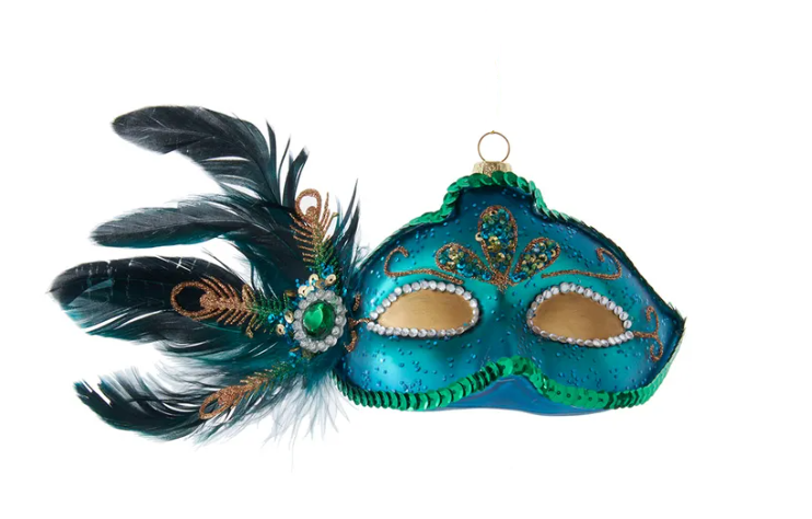 9" Glass Peacock Mask ORNAMENT