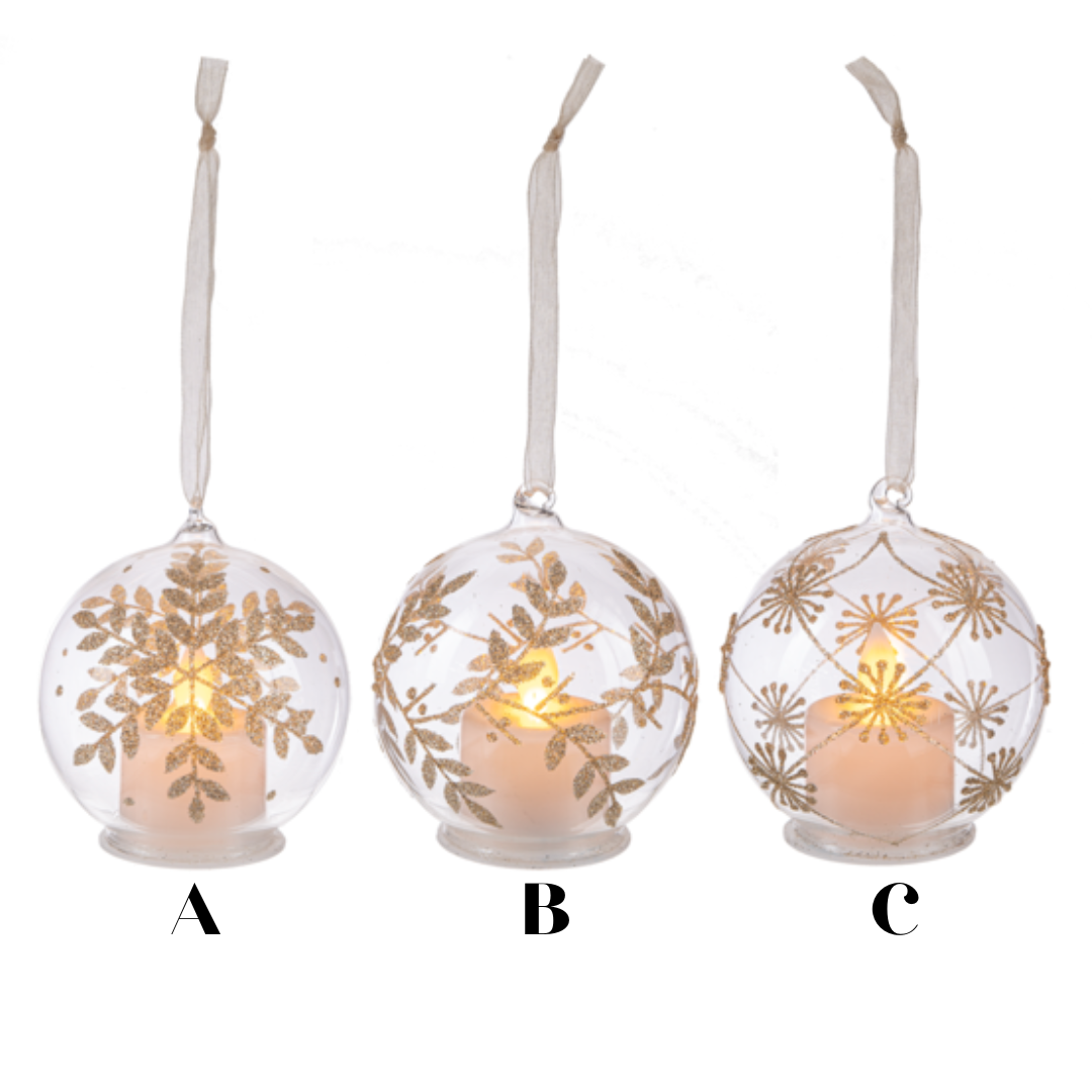 3"D LED Gold Leaf Ball Ornaments