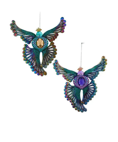 Peacock Glittered Phoenix Ornament