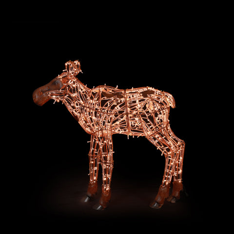 Large Golden White Jr. Moose, LED Lit w/Fiberglass, 4'7"