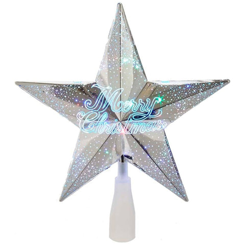 8.75" 18-Light "Merry Christmas" LED Silver Star Treetop