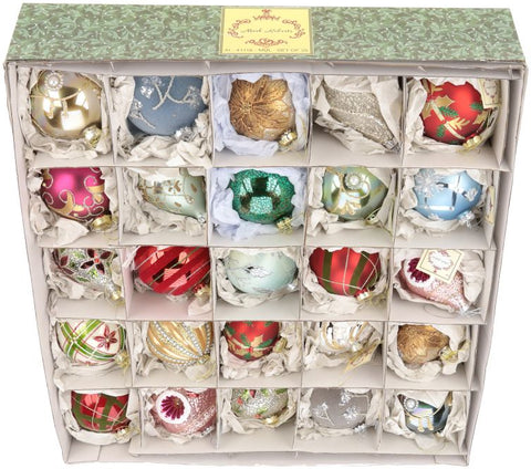 Glass Assorted Ornaments in Box, 4" (Set of 25)