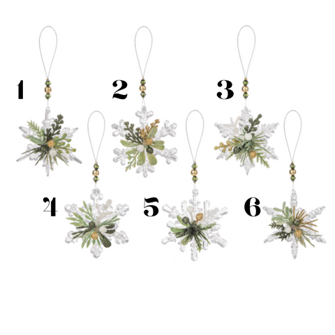 2.25" Teeny Mistletoe Sage Snowflake Ornaments (sold individually)