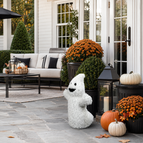 Artificial Grass White Ghost Halloween Decoration, 20"