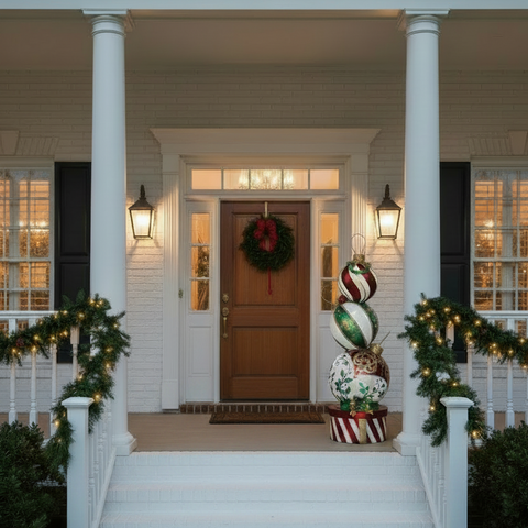 Large Fiberglass Stacked Ornaments Decoration, With LED Light, 60"