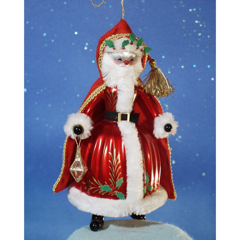 Santa With Mantel And Hood Glass Ornament