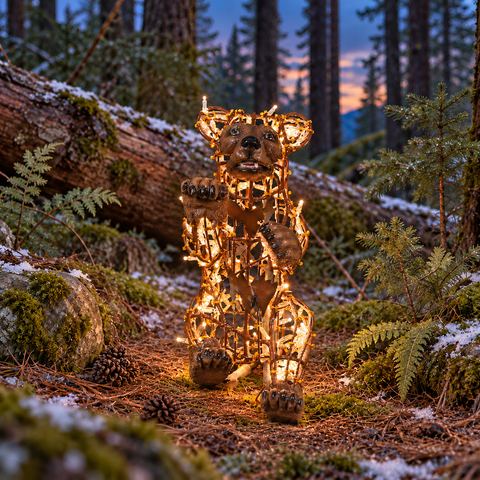 Black Bear Baby Figure Walking, LED Lit w/Fiberglass (Warm White), 14"