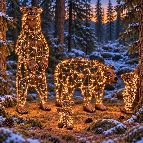 Large Black Bear Paps Figure, LED Lit w/Fiberglass (Warm White), 75"