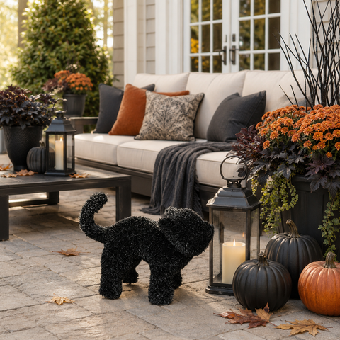 Black Cat Outdoor Garden Artificial Turf Topiary, 15"
