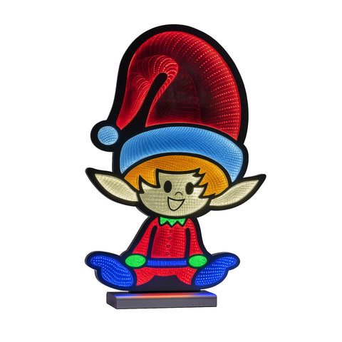 Sitting Boy Elf Infinity Light, Acrylic w/UL Plug, 24"