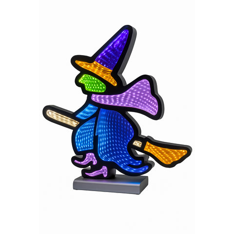 Witch on Broom Infinity Light, Acrylic w/UL Plug, 15.5"