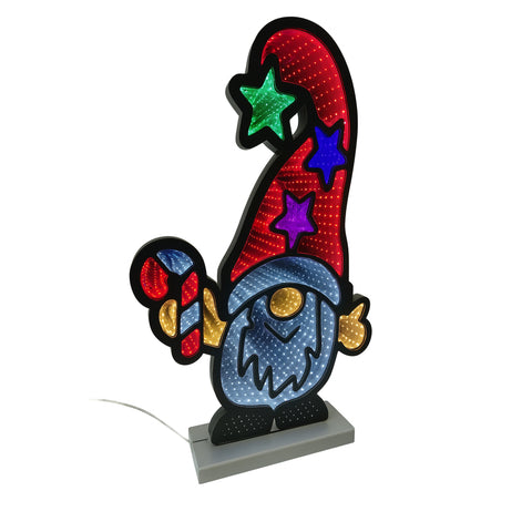 Gnome W/Candy Cane Infinity Light, Acrylic w/UL Plug, 16"