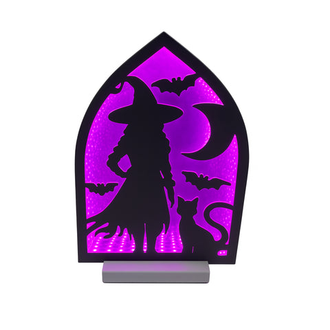 Witch w/Cats Infinity Light, Acrylic w/UL Plug, 12"