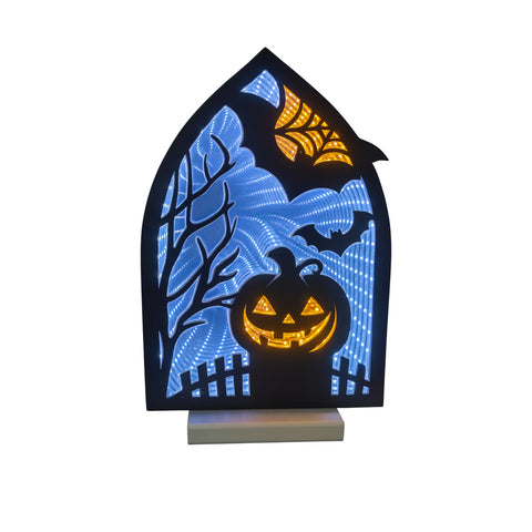 Pumpkin w/Bats Infinity Light, Acrylic w/UL Plug, 12"