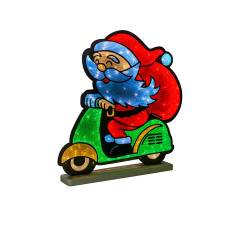 Santa W/ Motorbike Infinity Light, Acrylic w/UL Plug, 23"