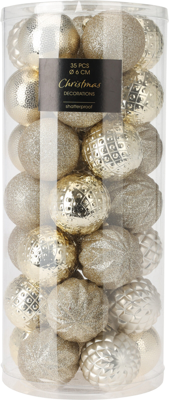 6cm Champagne/Gold Christmas Ornaments 35 Piece Set
