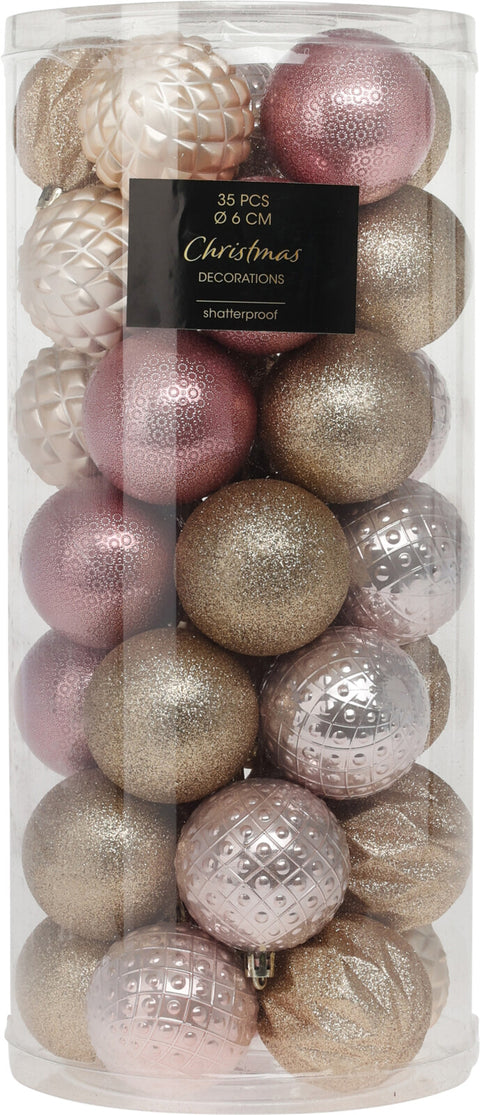 6cm Pink Christmas Ornaments 35 Piece Set