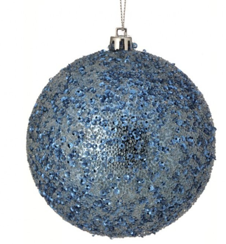 4" Blue Beaded Metallic Ball Ornament