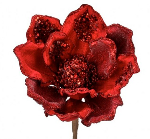 18"H Heavy Jeweled Magnolia Stem - Red