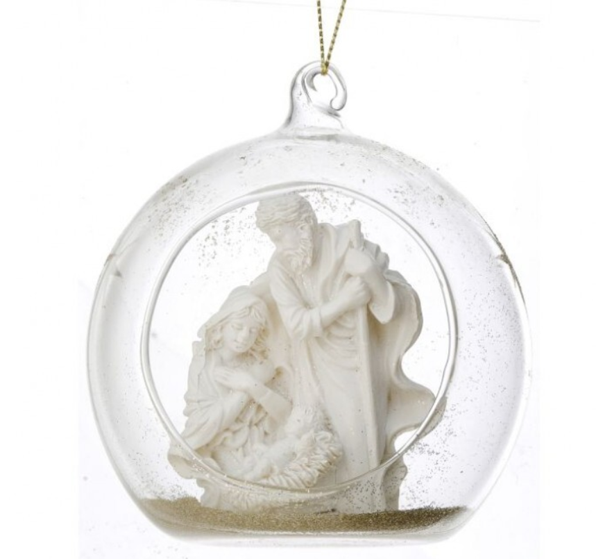 4" Resin in Glass Gold Holy Family Ball Ornament