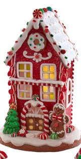 8.5" Battery Operated Light Up Red and White Houses (priced per piece)