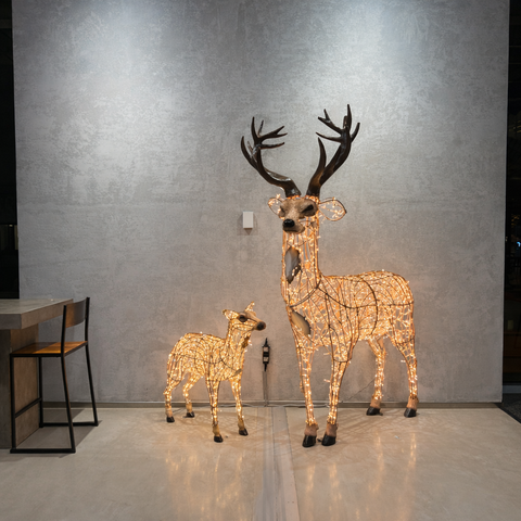 Large Deer Fawn Standing Figure, LED Lit w/Fiberglass, 43"