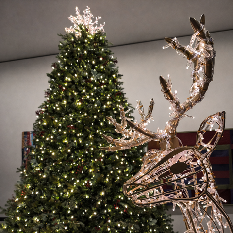 Large Deer Buck Figure, LED Lit (Gold/Warm White), 7ft