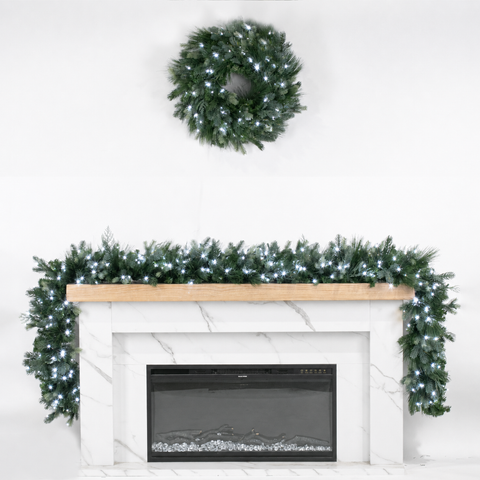 Mixed Pine Artificial Christmas Garland, LED Lit Cool White, (10"D / 14"D)