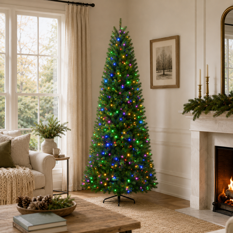 Slim Montauk Fir Christmas Tree w/LED Dual Color Twinkle lights, 7.5'