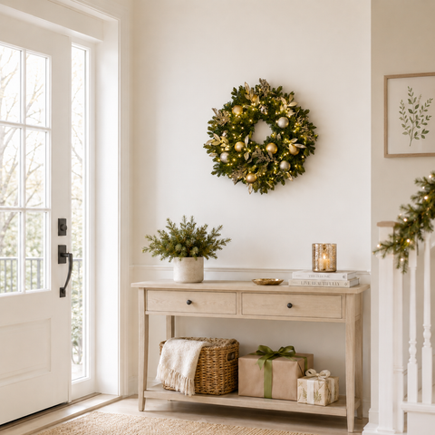 Pre-Decorated Mixed Pine Artificial Christmas Wreath, LED Lit (Warm White), 2ft to 5ft