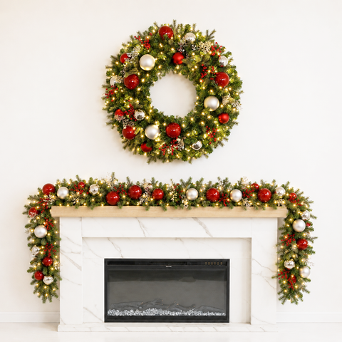 Pre-Decorated Mixed Pine Artificial Christmas Garland, LED Lit Warm White, (10"D / 14"D)