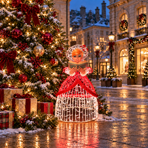 Large Christmas Carol "Charlotte" Figure, LED Lit w/Fiberglass (Red/White), 52"