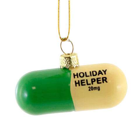 Glass Holiday Helper Pill Ornament, 1.25"