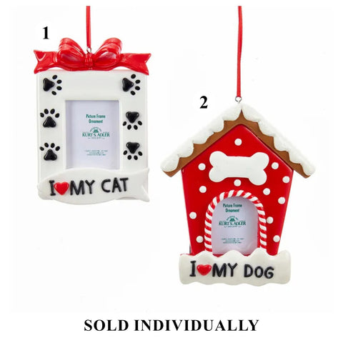 Red and White Dog and Cat Picture Frame Ornaments, 5.25" (2 styles - sold individually)