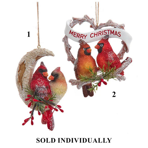 Birch Berries Cardinal Pair Ornaments, 4" (2 styles - sold individually)