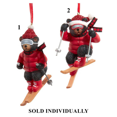 Lodge Skiing Bear Ornaments, 3.5-3.75" (2 styles - sold individually)