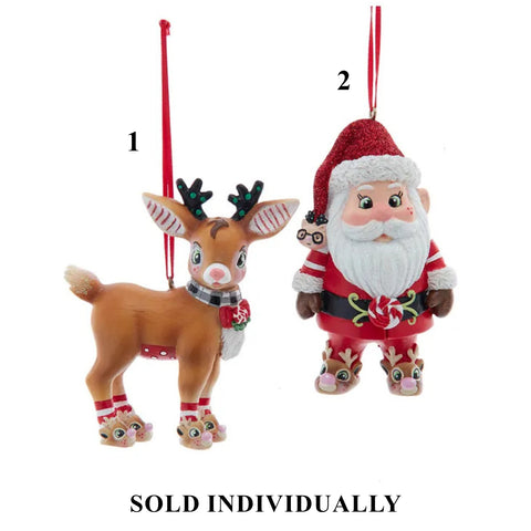 Santa & Deer Ornaments, 4" (2 styles - sold individually)