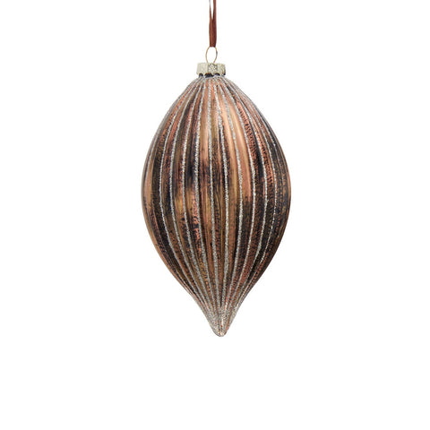 Glass Brown Ball & Finial With Gold Stripes Ornament, 6.75" (2 styles - sold individually)