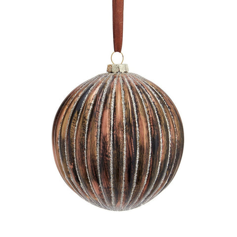 Glass Brown Ball & Finial With Gold Stripes Ornament, 6.75" (2 styles - sold individually)