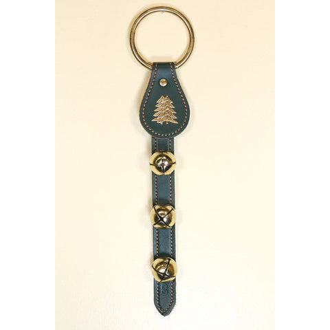 Double Pine Charm above 3 Bells on Leather Strap, 15" (Green)